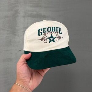 Vintage George Strait Snapback Hat Cream Green Vintage Western Country OSFA